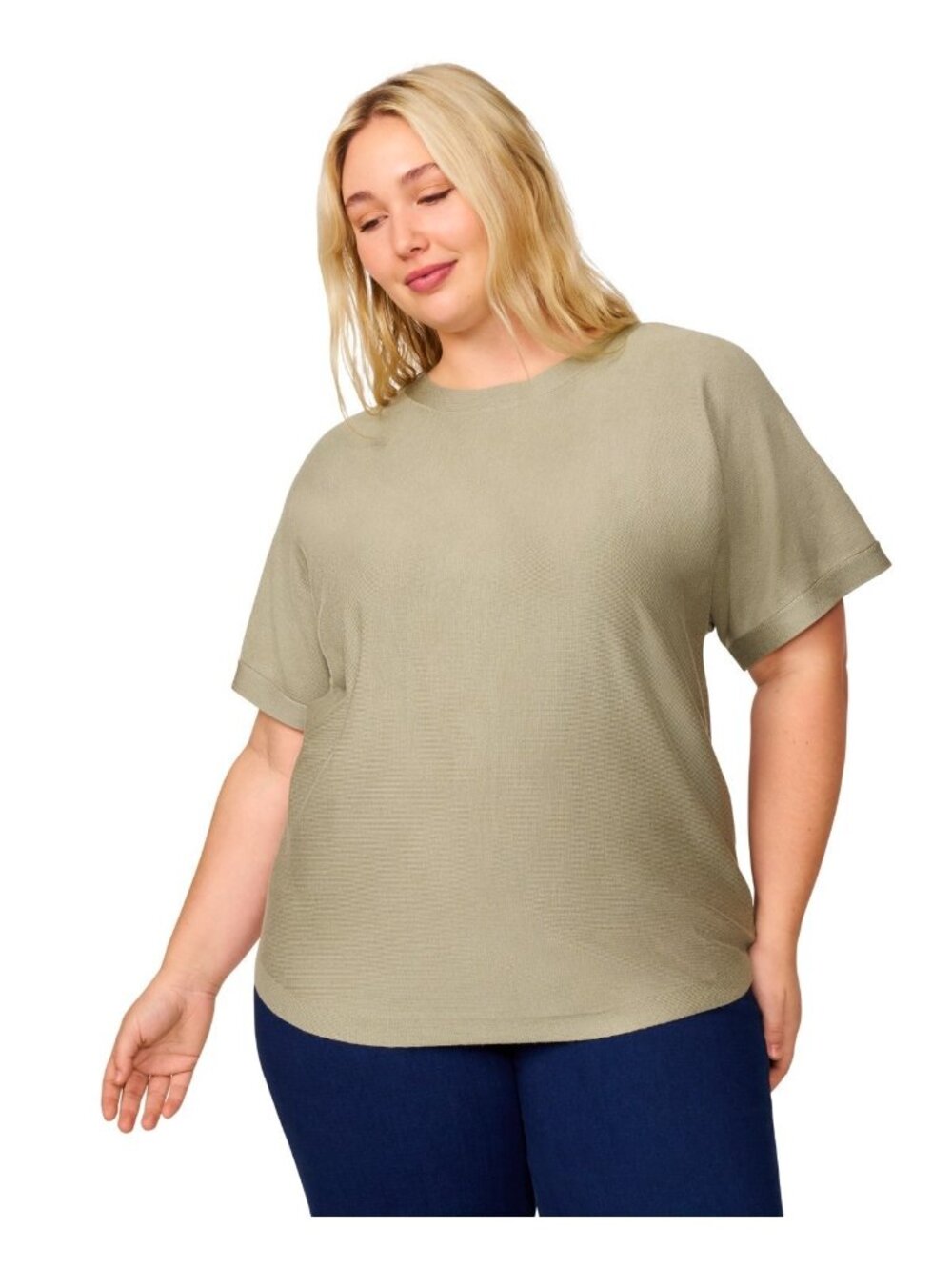 Melissa Paige Plus Size 3X Button-Back Boat neck Dolman-Sleeve Sweater Green $52